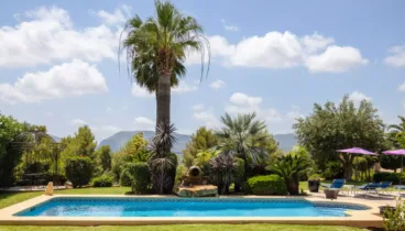 Piscina rodeada de jardines