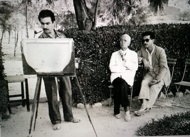 Imagen: Soler Blasco con Joaquín Sanz de Bremond pintando el patio de la Finca Montaner | Foto Familia Sanz de Bremond/AMX