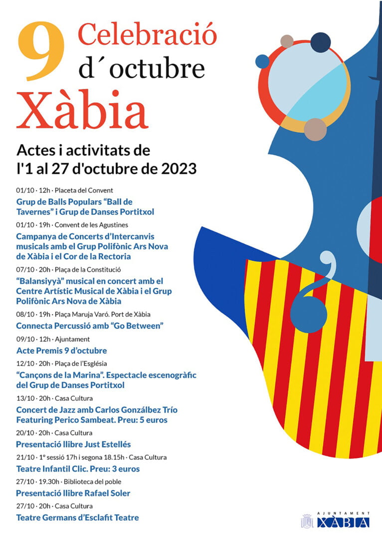 Cartel del programa del 9 d'Octubre en Xàbia 2023