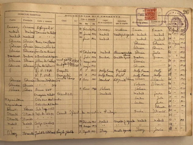 Imagen: Interior del libro de entradas y salidas. Archivo de Reme Berenguer Bolufer.