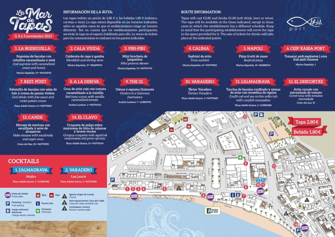 Tapas y ubicación de los establecimientos participantes en la Mar de Tapas