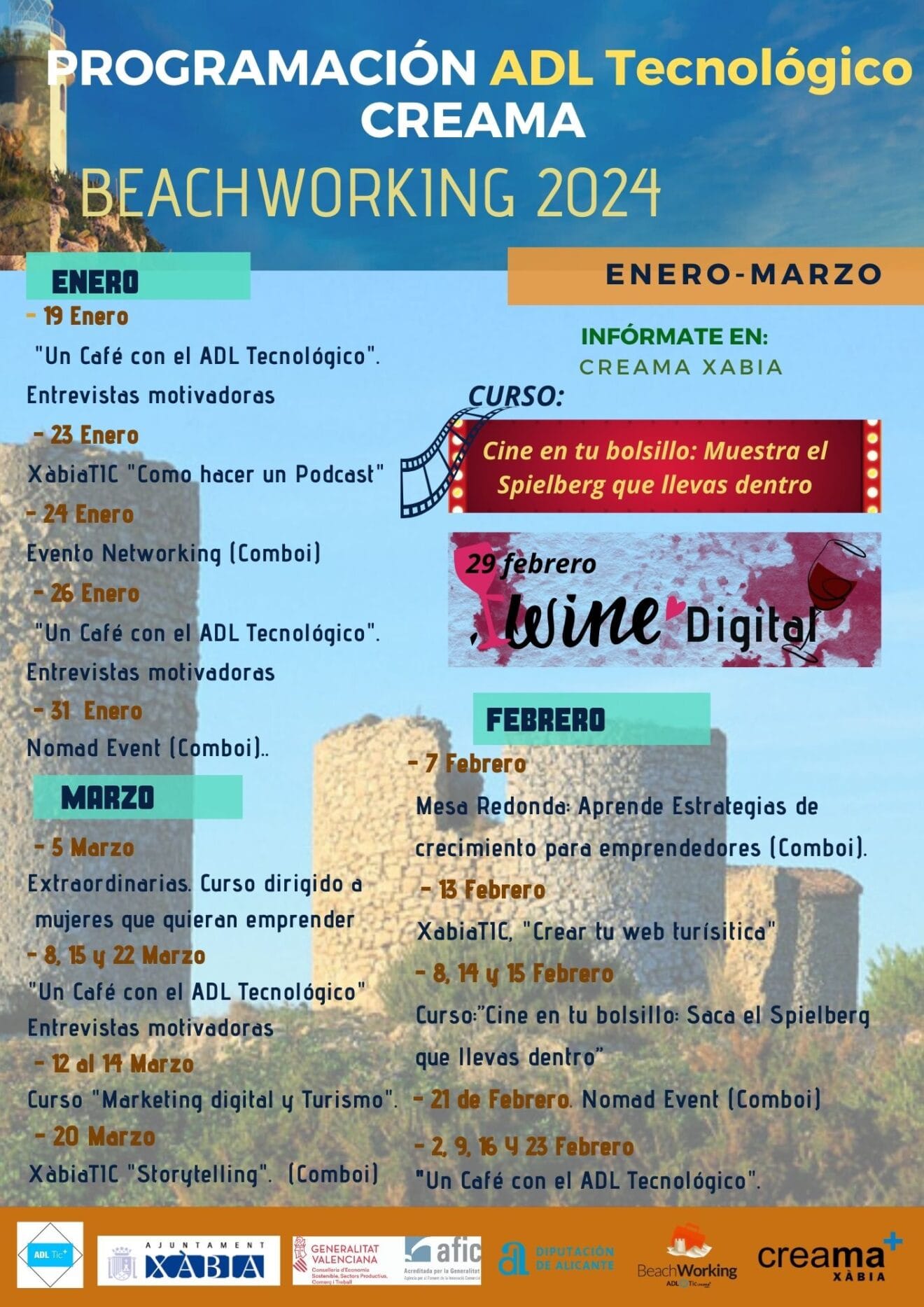 Programación de Beachworking Xàbia para el primer trimestre de 2024