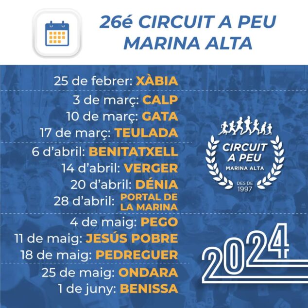 Imagen: Calendario de carreras del Circuit a Peu Marina Alta 2024