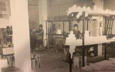 Imatge general de la fàbrica de talladillos de sucre de Xàbia a la dècada dels 60