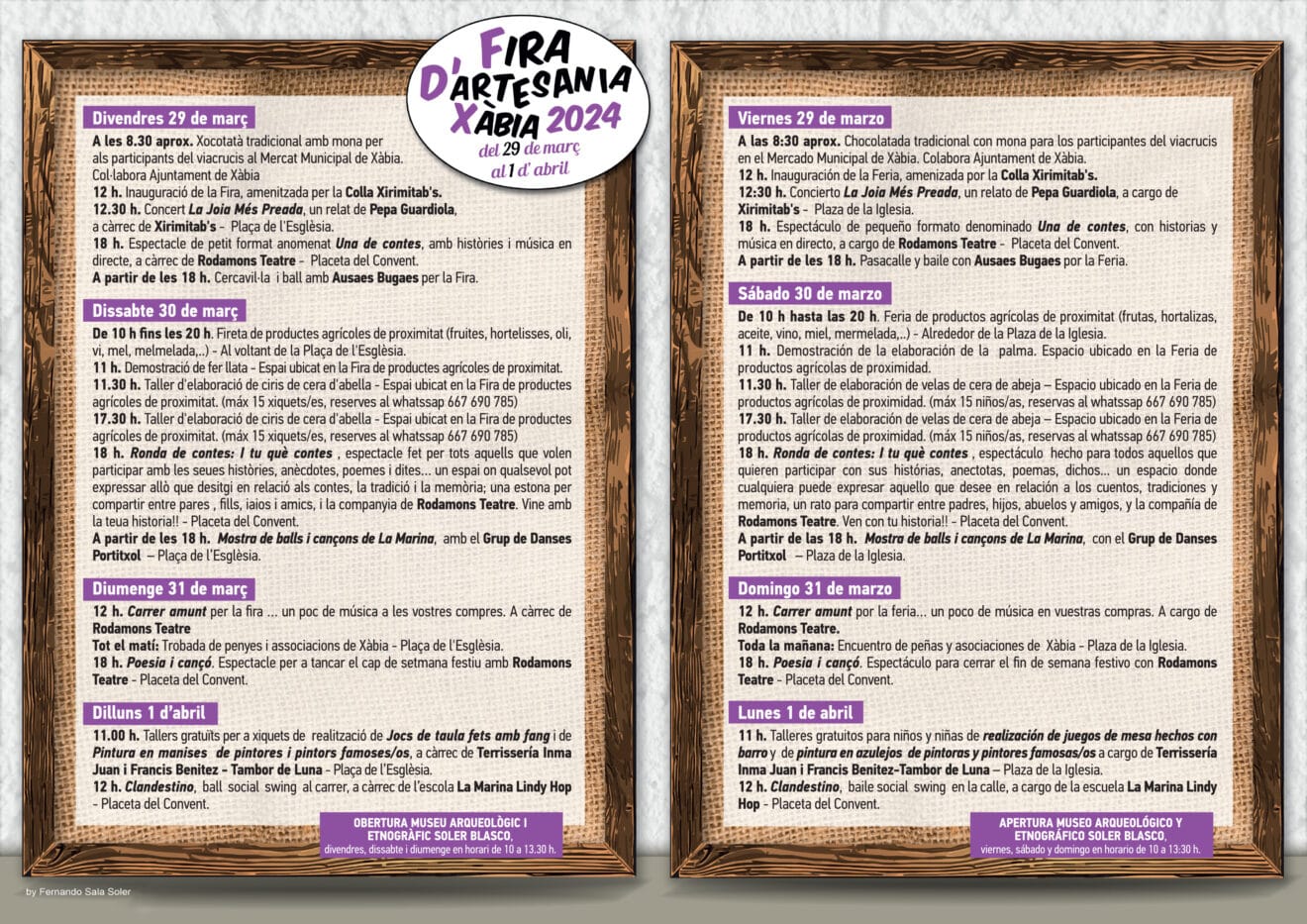 Programación de la feria de artesania 2024 de Xàbia Histórica