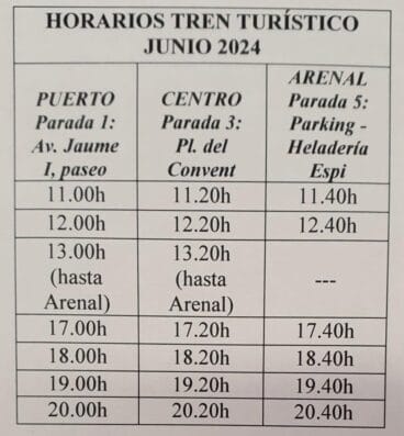 Horarios del trenet turístico