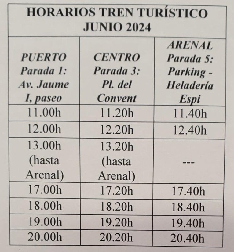 Horarios del trenet turístico