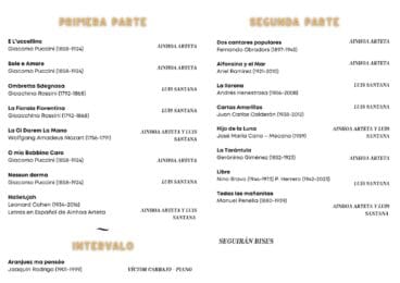 Repertorio canciones del concierto de Ainhoa Arteta