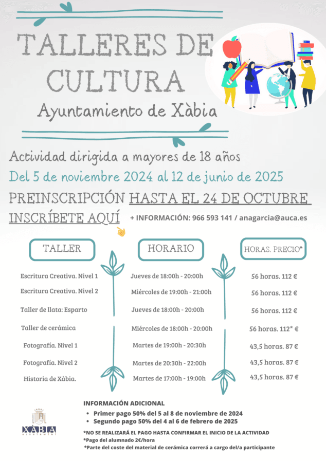 Imagen: Cartel talleres de Cultura Xàbia 2024-2025