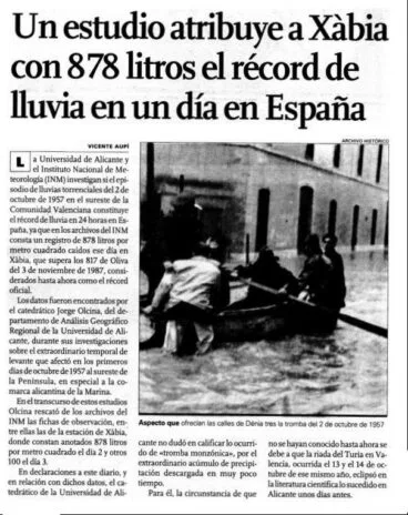 Presseausschnitt der Xàbia-Überschwemmung 1957