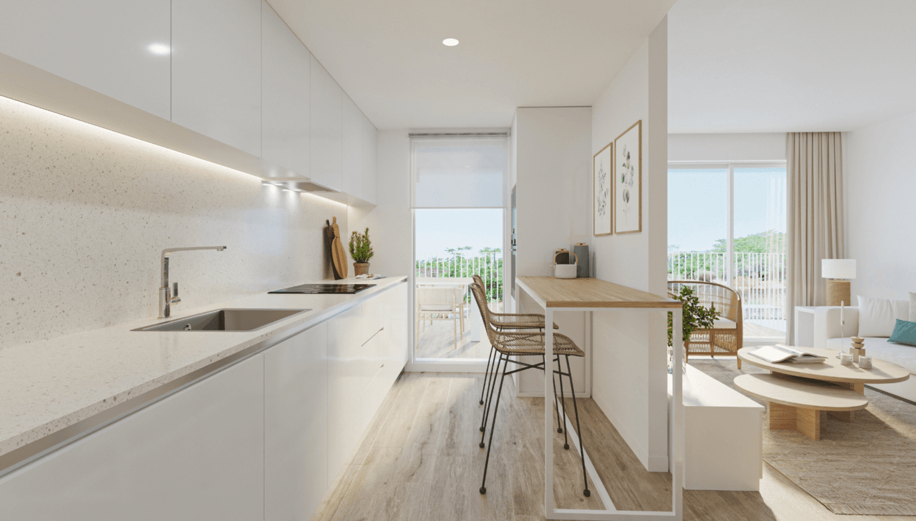 Cocina con acabados modernos y equipos integrados