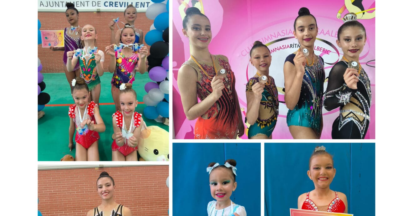 Gimnastas del CD Montgó Xàbia con sus trofesos