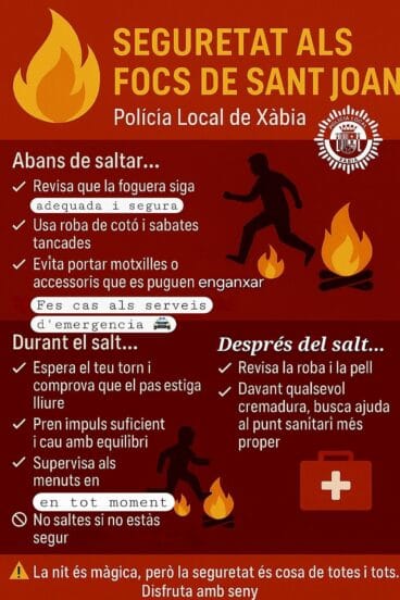Consejos de la Policía Local de Xàbia ante la Nit de Focs