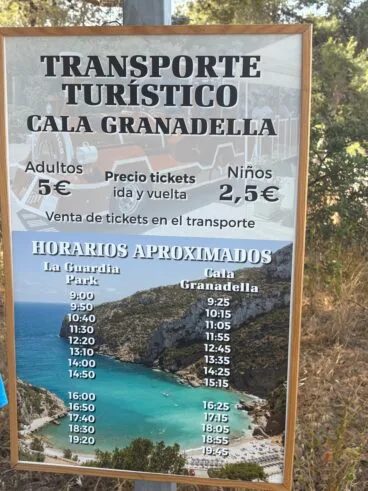 Precios del transporte turístico a la Cala Granadella