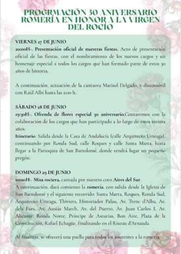 Programación de la Romería del Rocío Xàbia