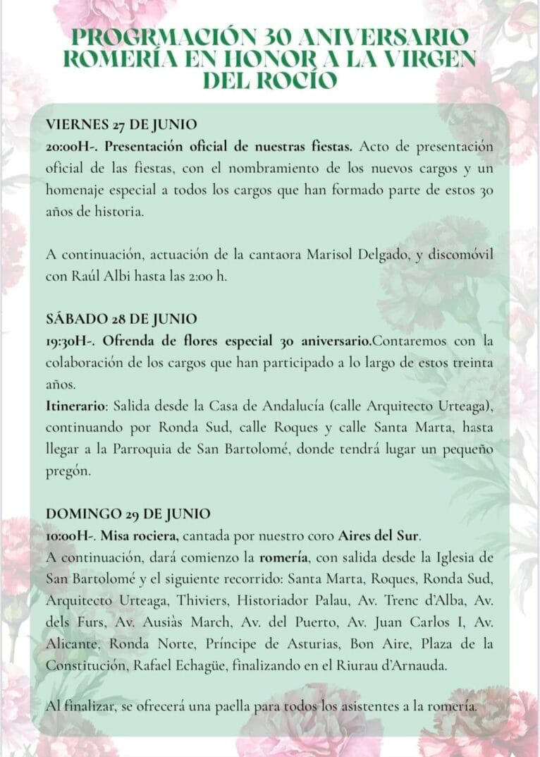 Programación de la Romería del Rocío Xàbia