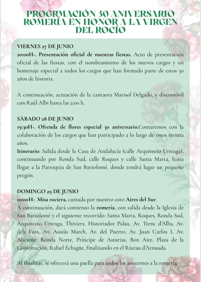 Programación de la Romería del Rocío Xàbia