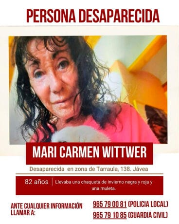 Cartel de búsqueda de la vecina de Xàbia Mari Carmen Wittwer