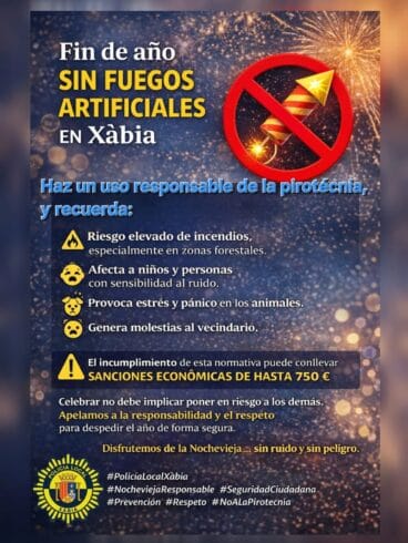 Comunicado de uso de pirotecnia en Nochevieja en Xàbia