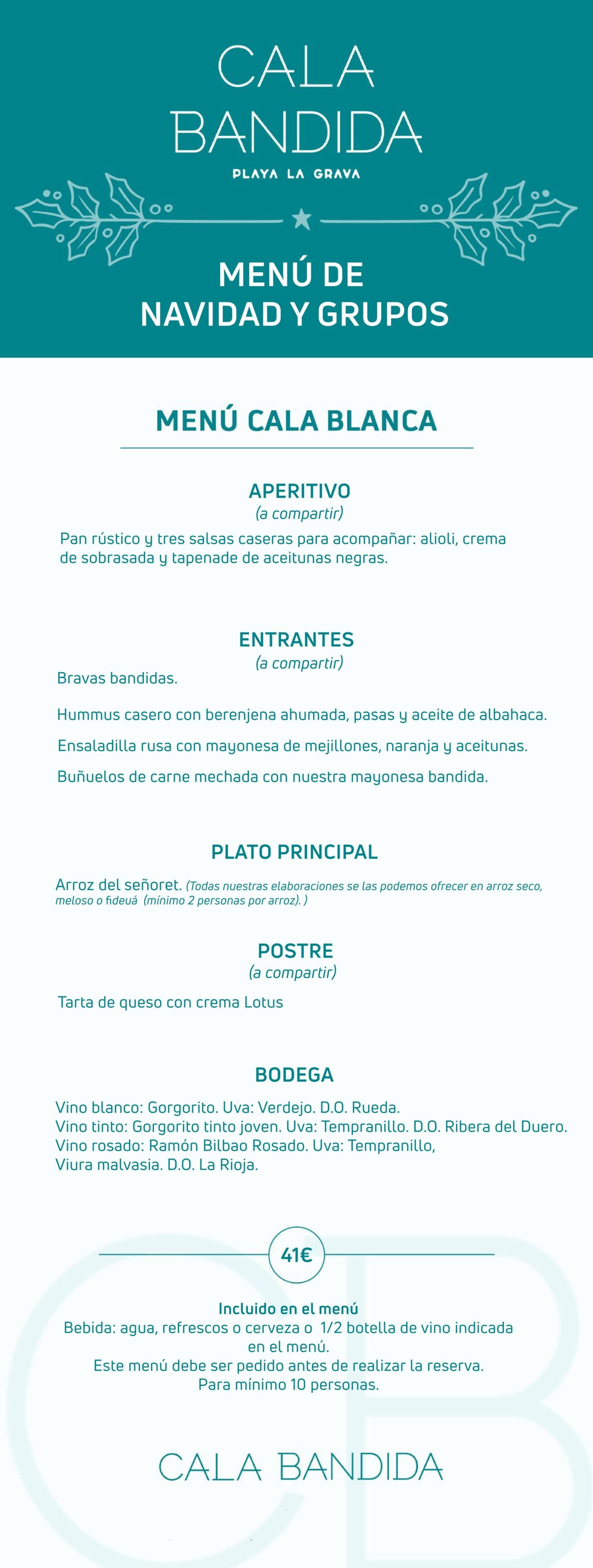 Menú Cala Blanca, sabor auténtico y esencia bandida