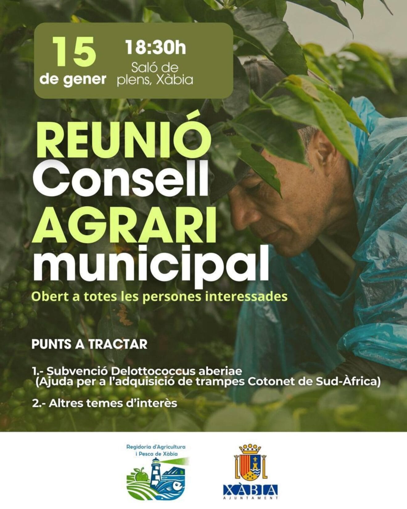 Cartel informativo de la reunión abierta del Consejo Agrario Municipal de Xàbia
