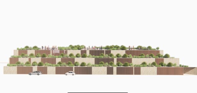 Imagen: Edificio del aparcamiento escalonado con jardín autóctono