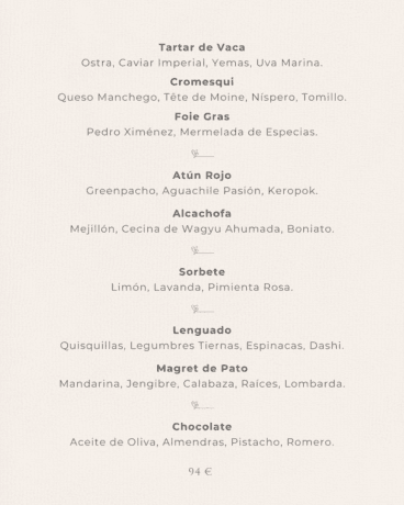 Menú de San Valentín de Restaurante Tosca (castellano)