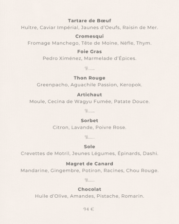 Menú de San Valentín de Restaurante Tosca francés)