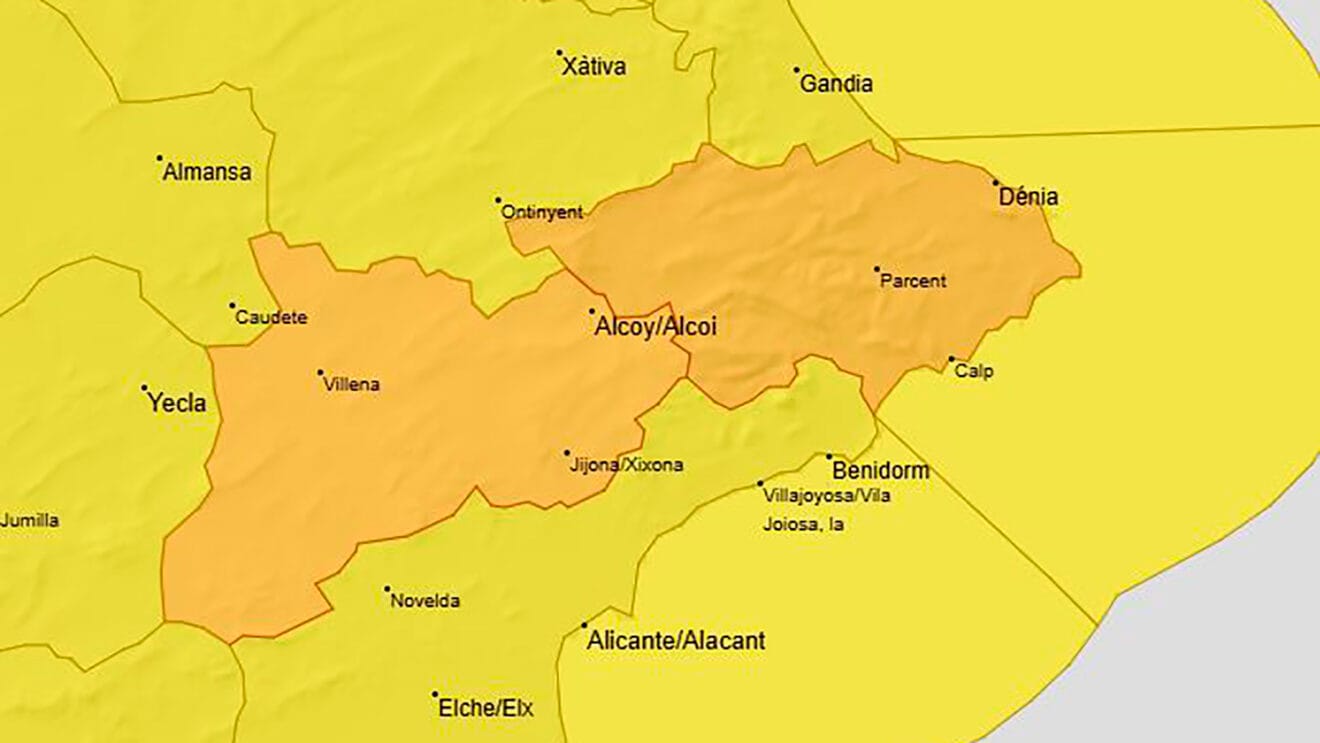 Avisos de l'AEMET activats a la Marina Alta el dissabte 14 de febrer 2026