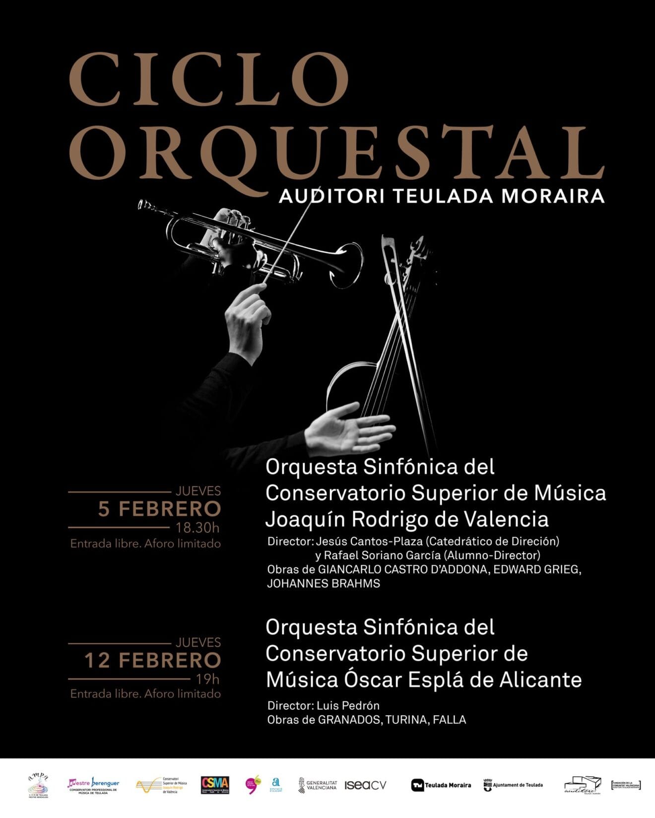 Cartel del ciclo orquestal del Auditori Teulada Moraira con música en directo y entrada libre
