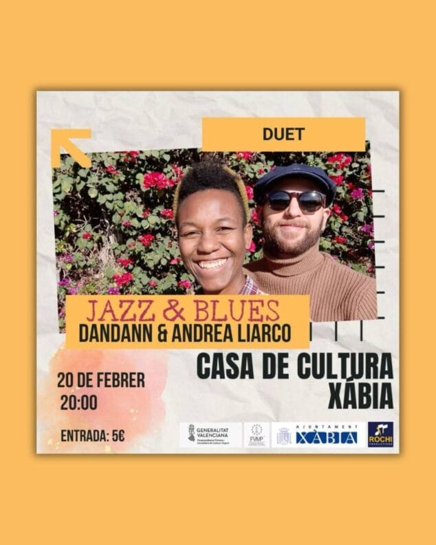 Imatge: Cartell del concert de DanDann i Andrea Liarco a la Casa de Cultura de Xàbia, amb una proposta que fusiona jazz, folk i blues