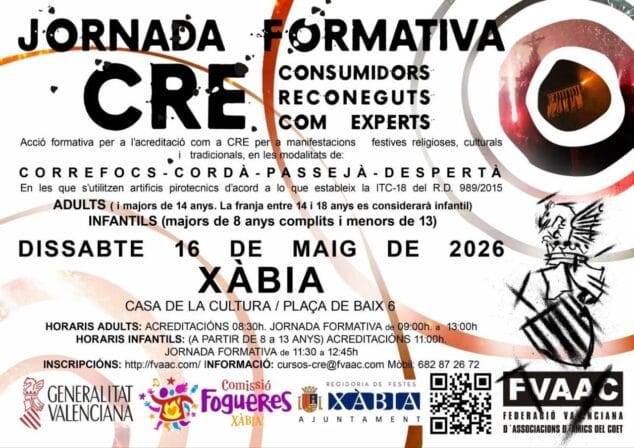 Imagem: Cartaz do curso CRE sobre o uso de pirotecnia em Xàbia