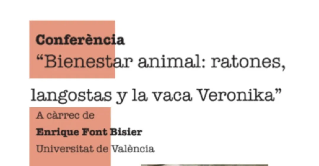 Cartel de la conferencia 'Bienestar animal ratones, langostas y la vaca Veronika'