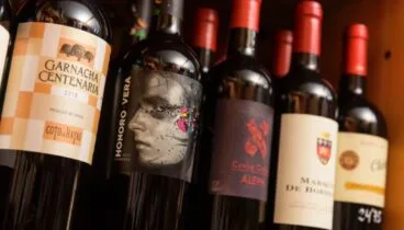 Exposición de vinos de diferentes bodegas españolas en Bodega Miguel