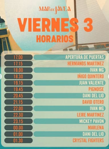 Imagen: Horarios conciertos Mar de Jávea 2026 Viernes