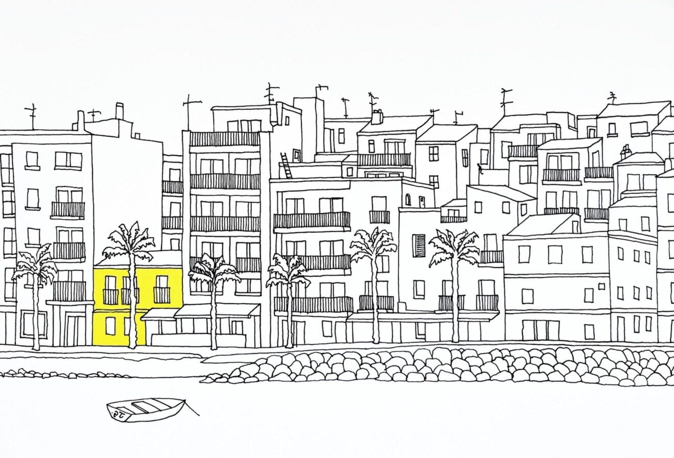 Ilustración promocional para la exposición de arte 'Caballetes de pintura en el paraíso' en Jávea