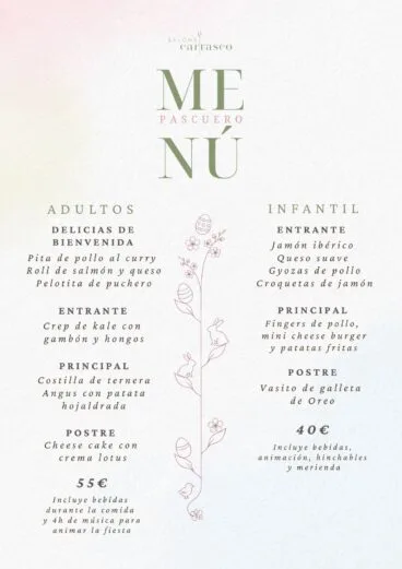 Menú pascuero de Salones Carrasco para toda la fammilia