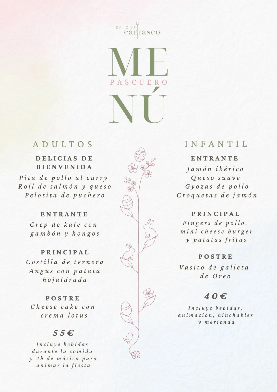 Menú pascuero de Salones Carrasco para toda la fammilia