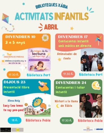 Programación infantil de abril en las bibliotecas de Xàbia