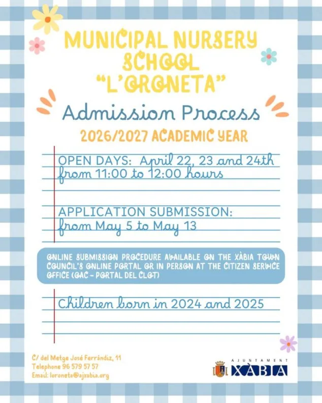 Cartel informativo sobre la admisión en la Escoleta Infantil Municipal L’Oroneta.
