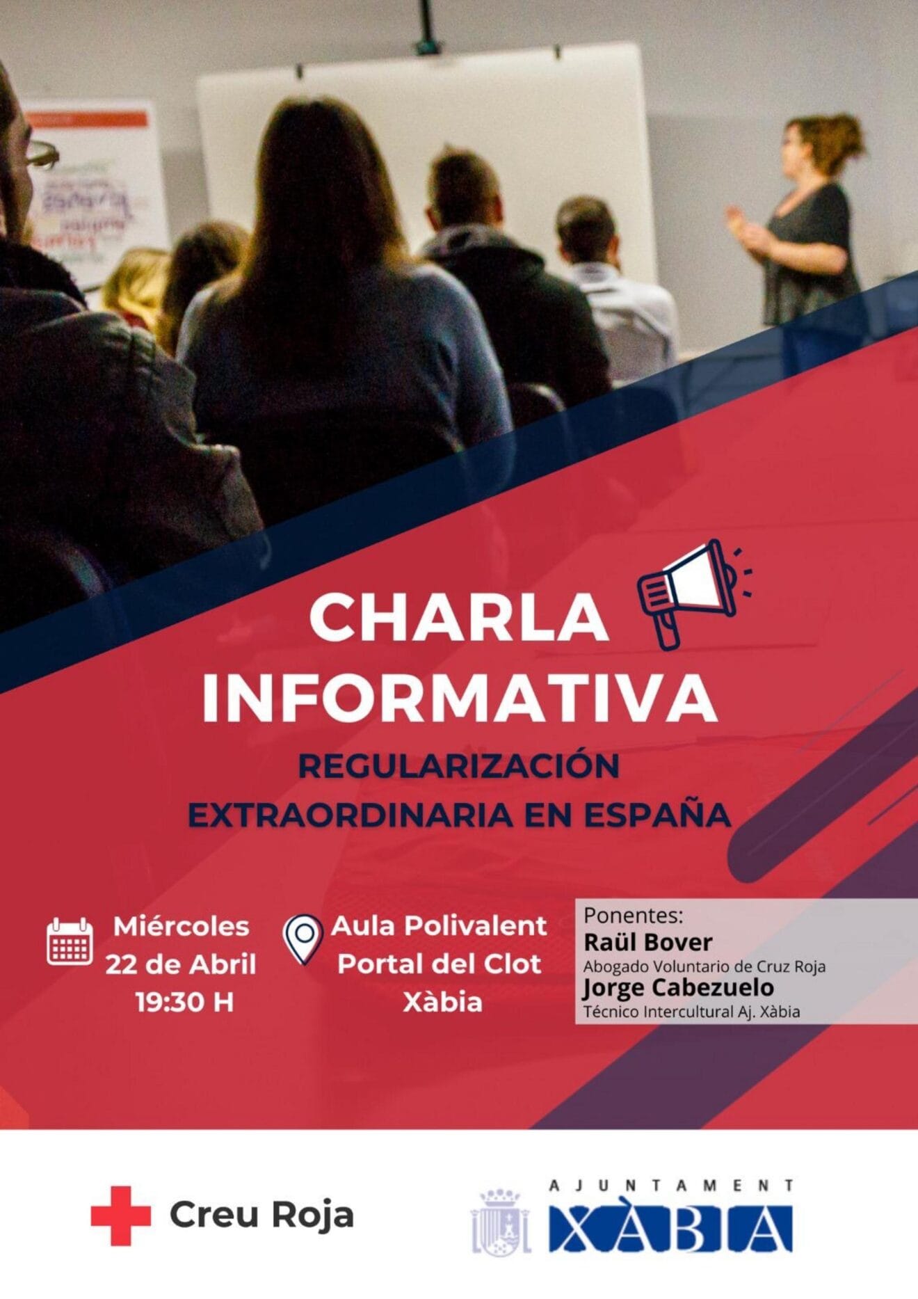 Cartel de la charla informativa sobre regularización extraordinaria en Xàbia