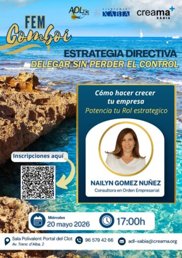 Cartel de la conferencia «Delegar sin perder el control» en Xàbia