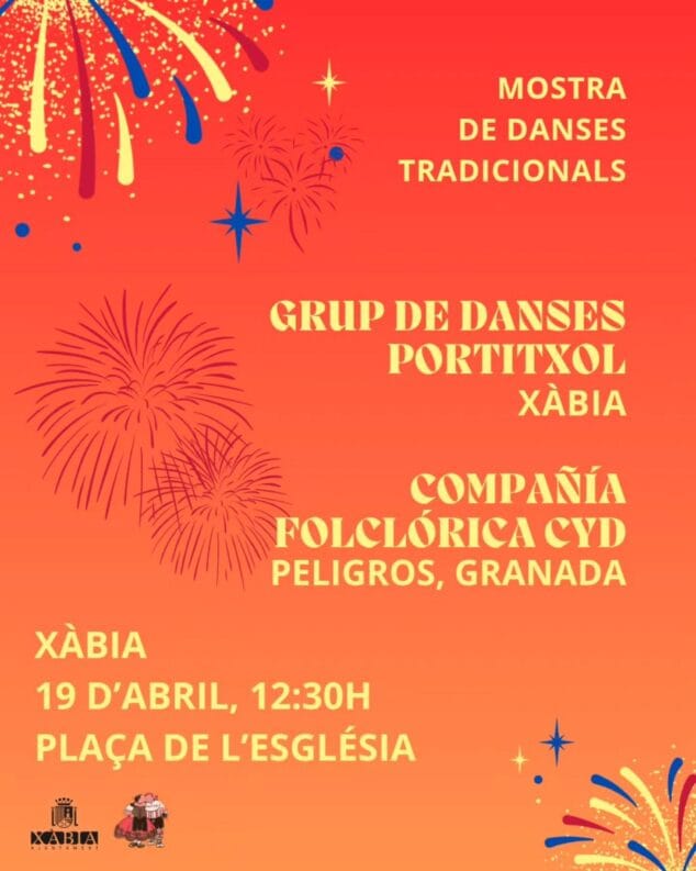 Bild: Plakat der Mostra de Danses Tradicionales in Xàbia mit den Gruppen Portitxol und CYD.