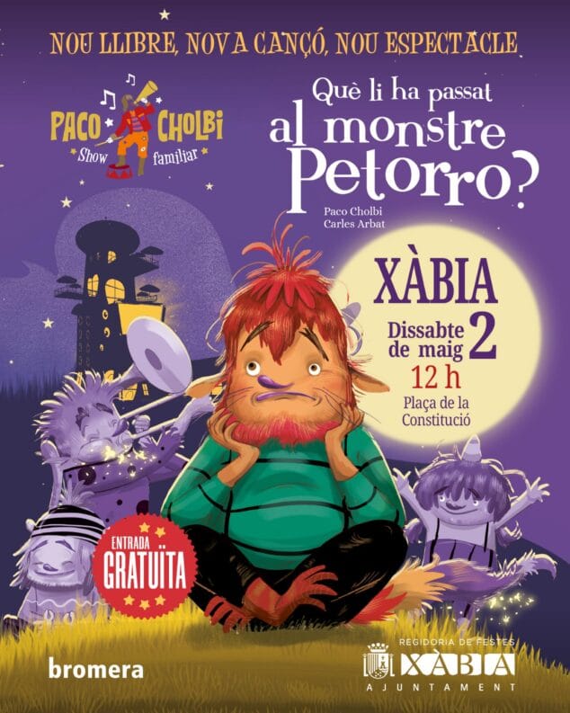 Imagen: Cartel promocional del evento 'Què li ha passat al monstre Petorro?' en Xàbia.