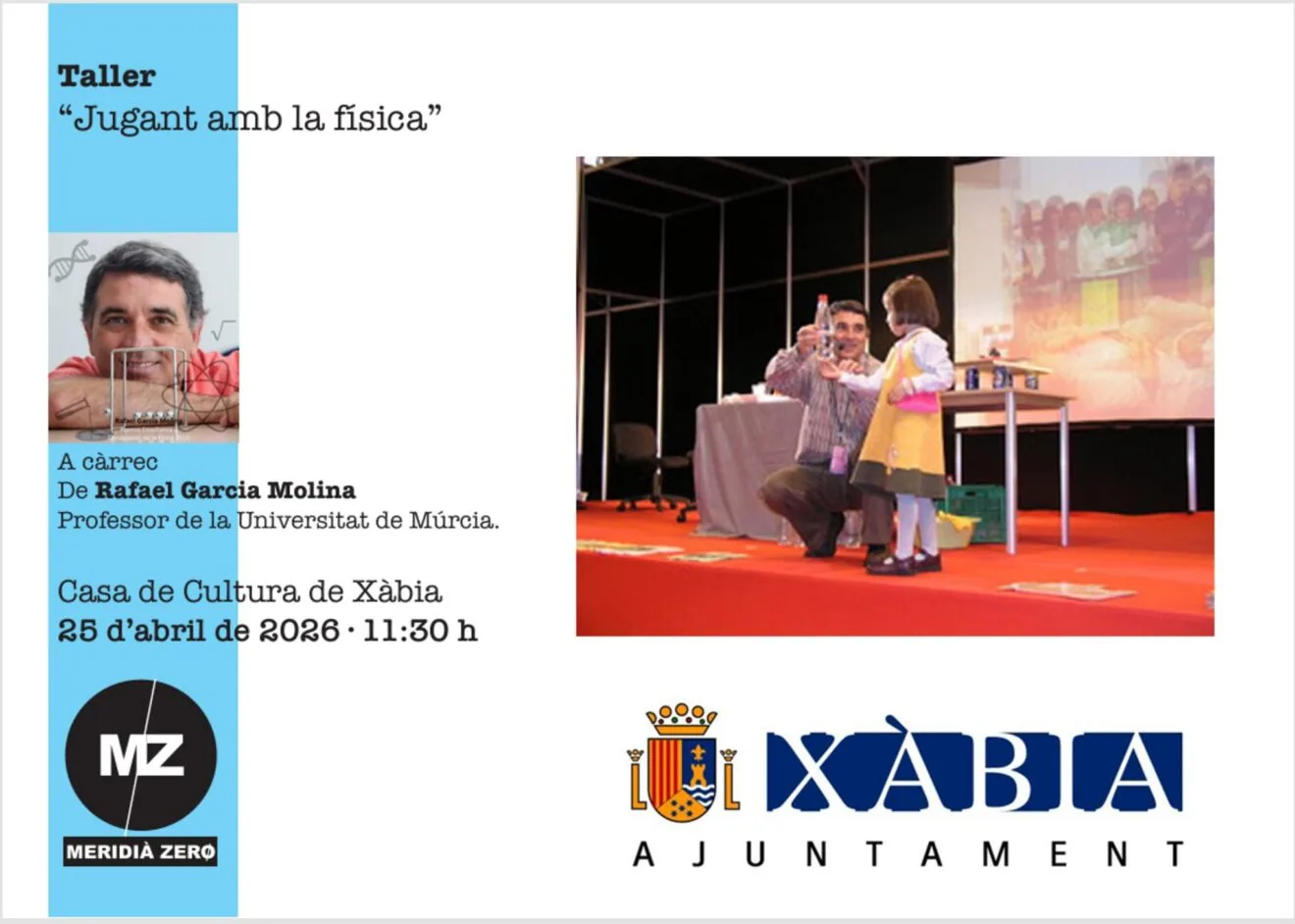 Cartel del taller "Jugant amb la física" en Xàbia