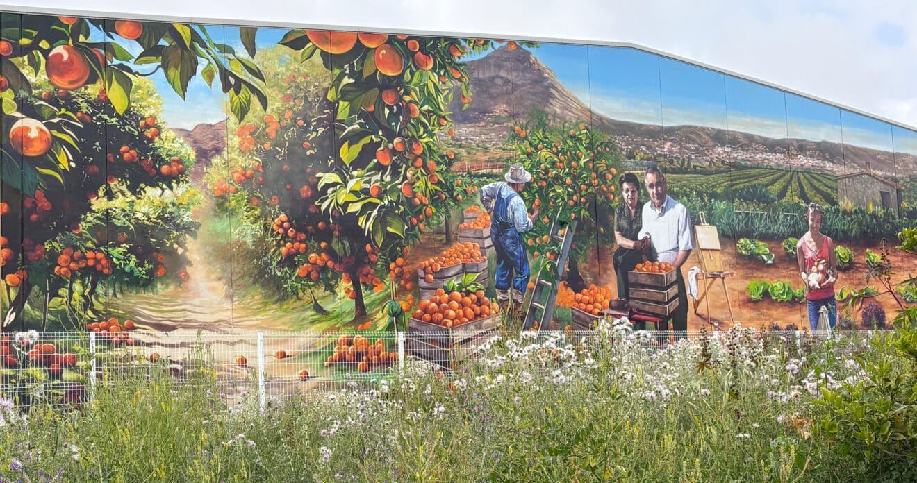 Vista general del mural con el Montgó como fondo simbólico del paisaje de Xàbia.