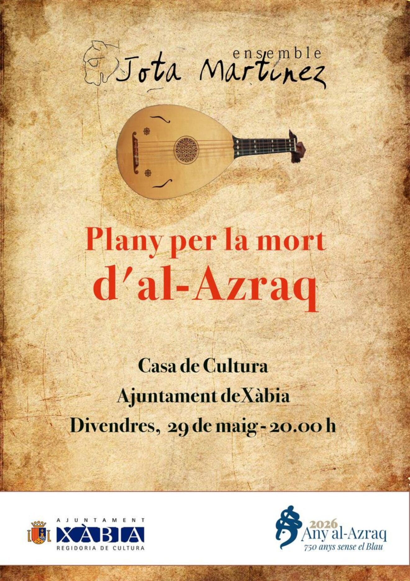 Cartel del concierto 'Plany per la mort d'al-Azraq' de Jota Martínez Ensemble