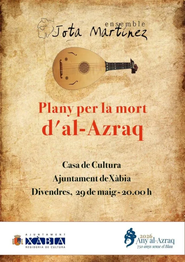 Imagen: Cartel del concierto de música medieval 'Plany per la mort d'al-Azraq' de Jota Martínez Ensemble en Xàbia.