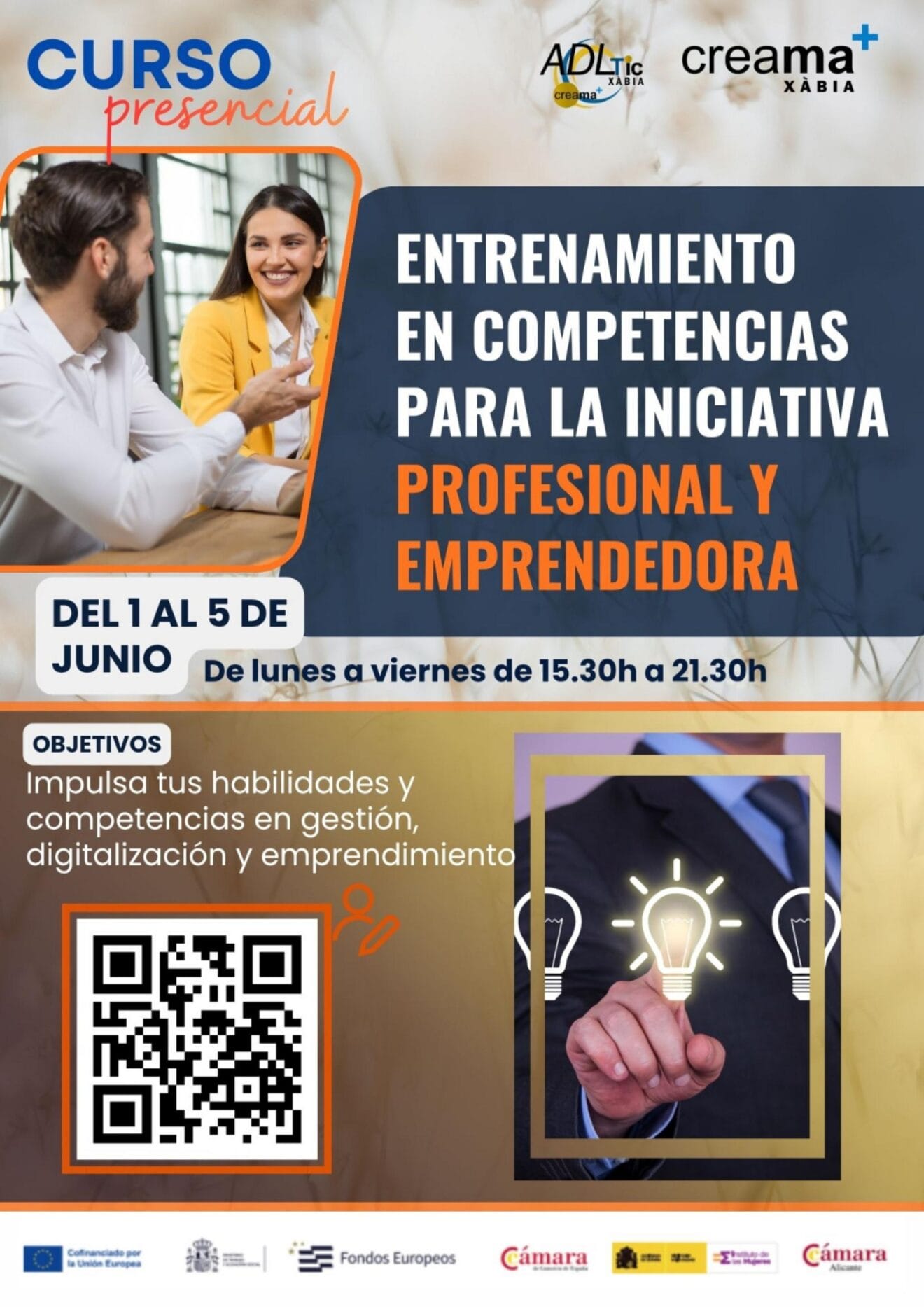 Cartel del curso de competencias profesionales y emprendimiento en Xàbia
