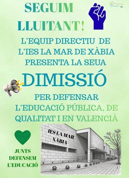 Imagen: Cartel del IES La Mar con el anuncio de la dimisión